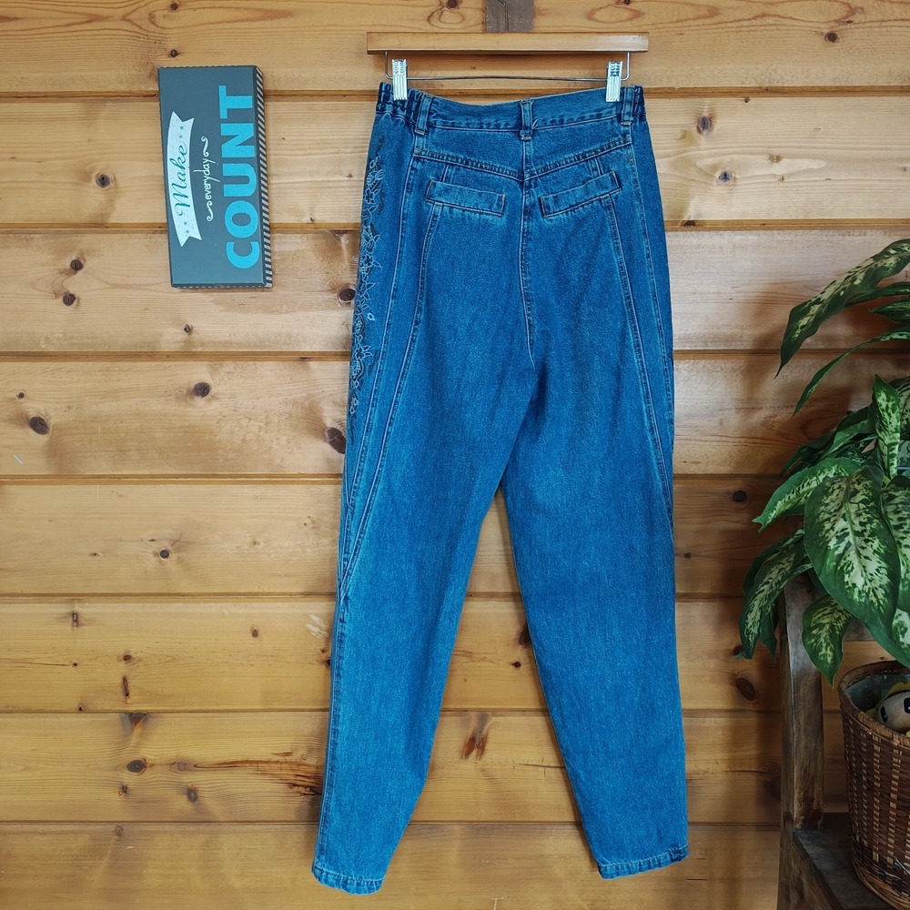 Vintage Newport News Embroidered Floral High Rise Taper Denim Mom Jean Stretch 8 - Picture 6 of 8